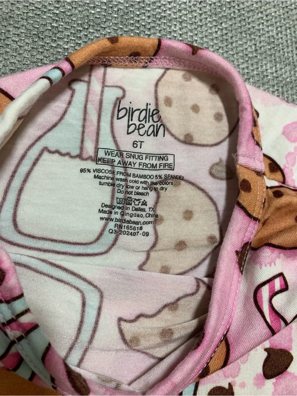 Kids Pink Cookie & Milk Short Bamboo Pajama Set